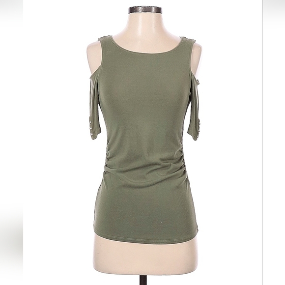 White House Black Market Olive Cold Shoulder Top - Picture 1 of 2